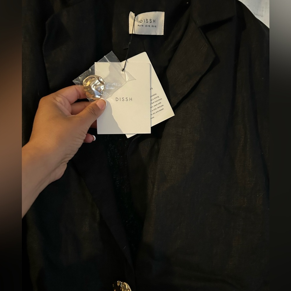DISSH Black Linen Blazer with Decorative Gold Button - Picture 8 of 8